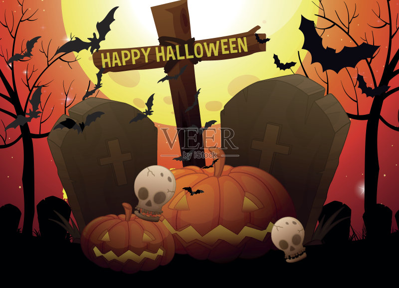 万圣节主题墓地南瓜正版模板素材