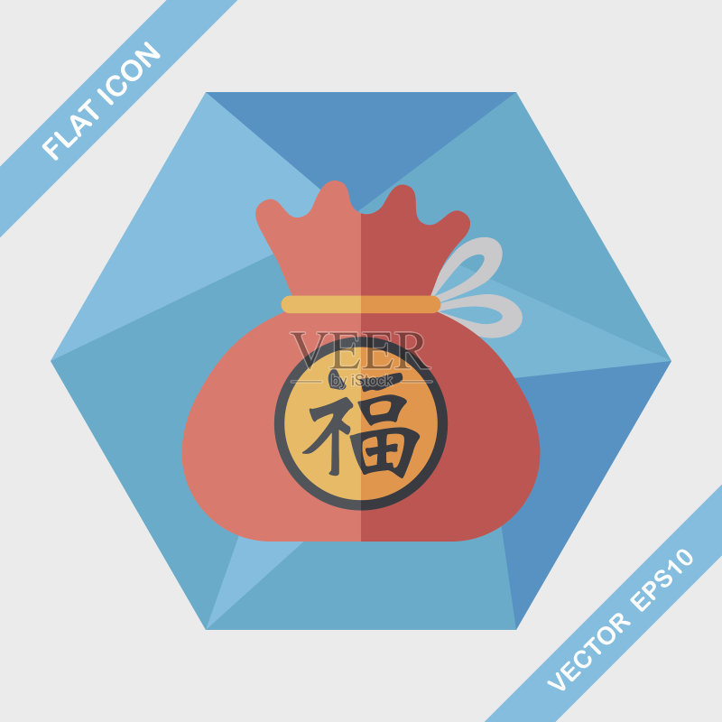 中国新年扁平图标与长影子，eps10图标素材