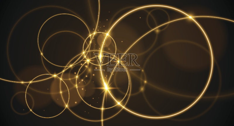 黑色背景上的抽象金环正版插画素材