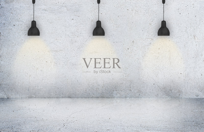 混凝土墙由灯具照明，空空间正版图片素材