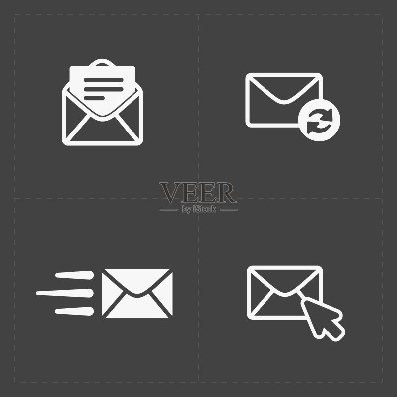 深色背景上的电子邮件和信封图标图标素材