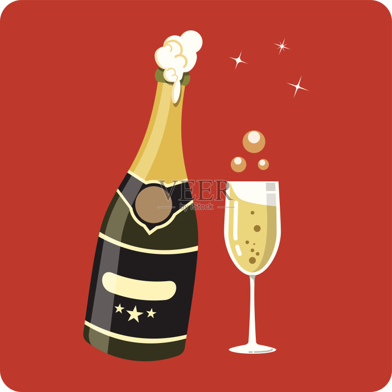 一瓶和一杯香槟正版插画素材
