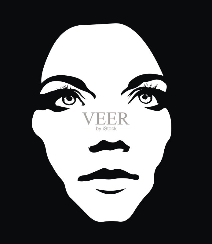 近距离的单色肖像女孩向上看正版插画素材