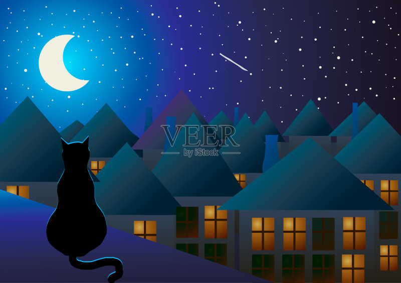 猫坐在屋顶上正版插画素材