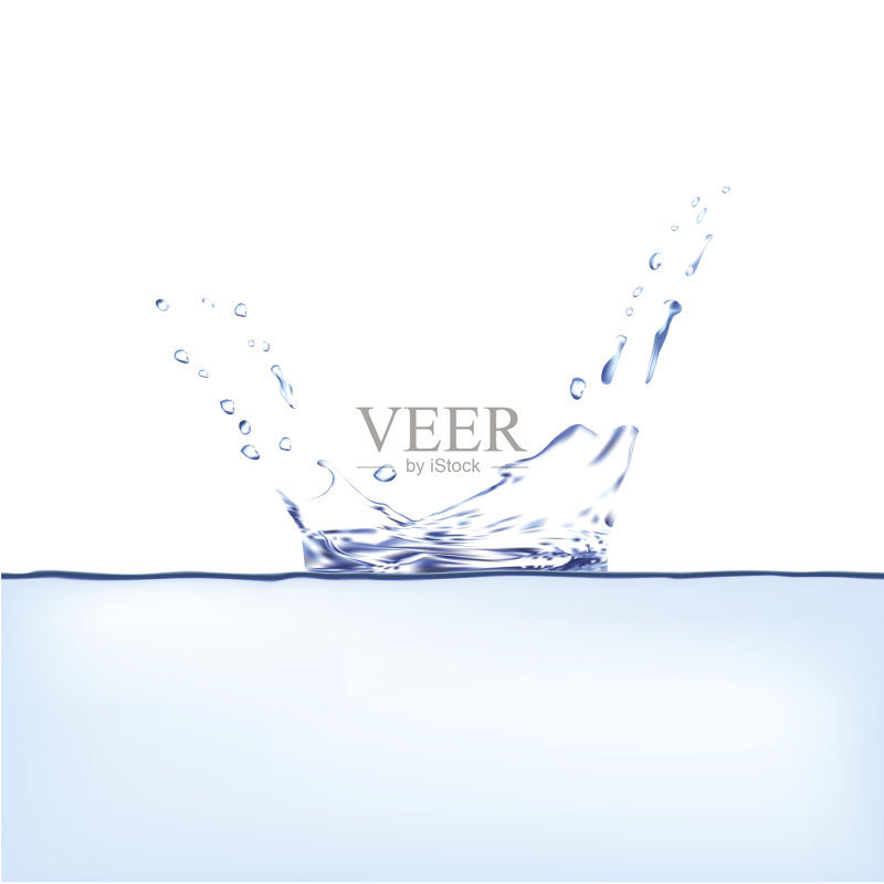 蓝色的水飞溅。用隔离滴剂喷洒。3 d矢量插图。使用渐变网格工具创建水溅表面背景。水spash。水表面。水向量。水下正版元素素材