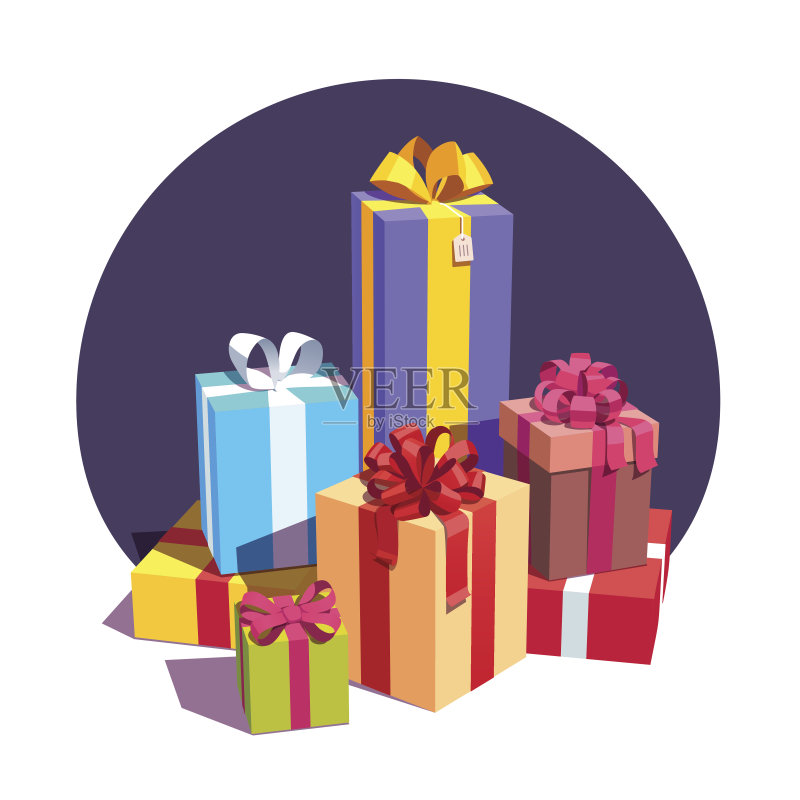 一大堆彩色包装的礼品盒正版插画素材