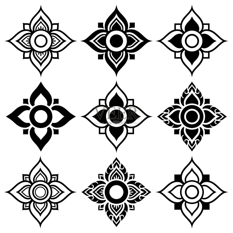 泰国民间艺术图案-花形正版插画素材