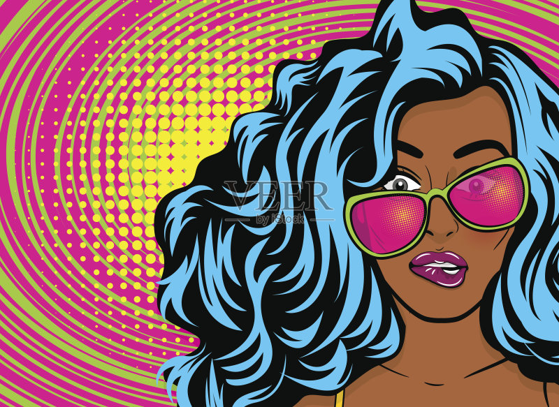 黑人年轻女性流行艺术风格哇swag正版插画素材