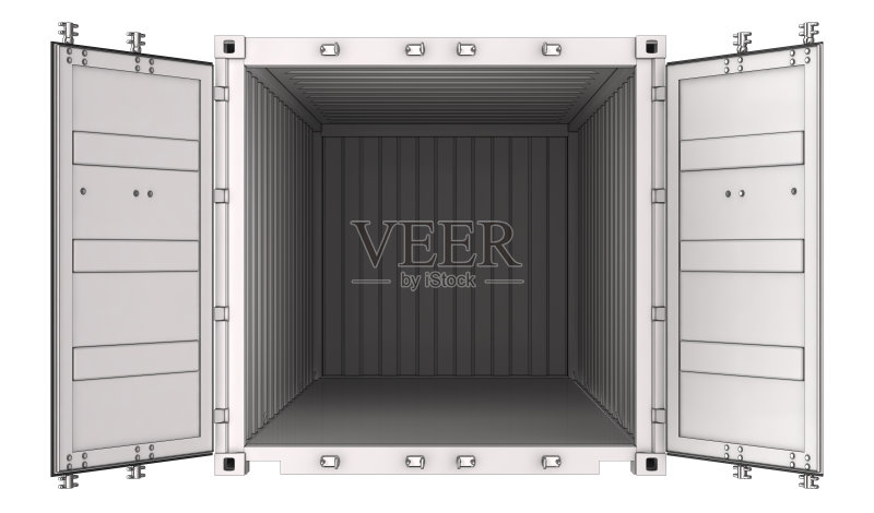 白色开放式集装箱。正版图片素材