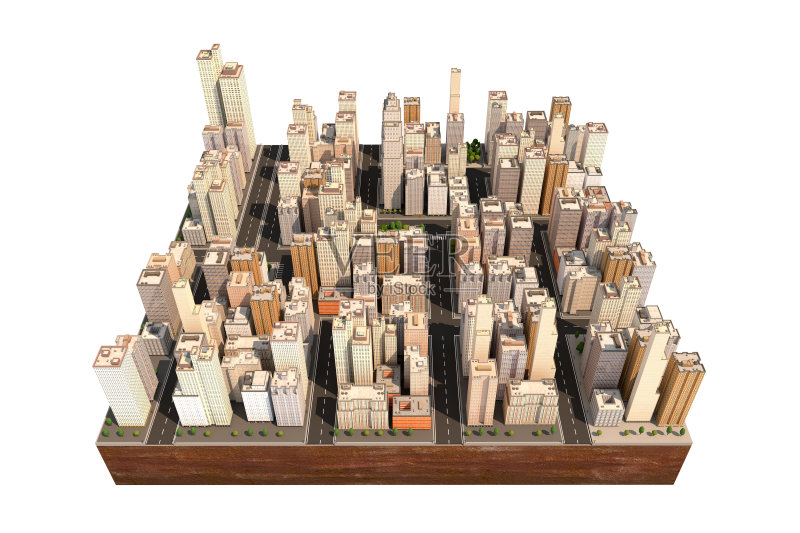 城市景观与树木和街道。高的建筑。正版图片素材