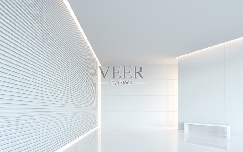 空白的白色房间现代空间内部3d渲染图像正版图片素材