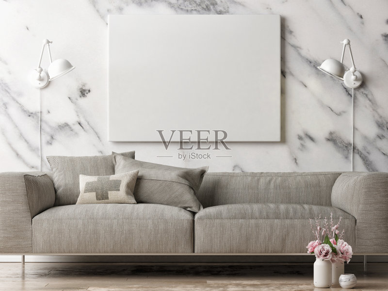 模拟海报，时髦的客厅正版图片素材