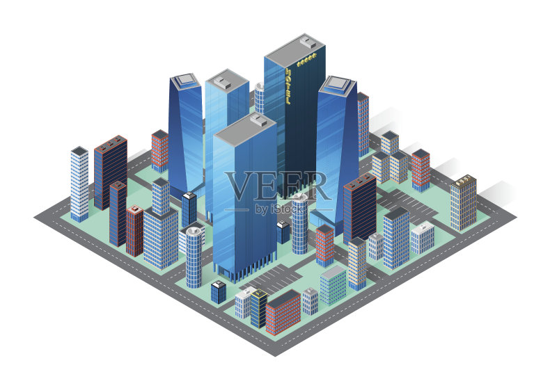向量等距建筑设置正版插画素材