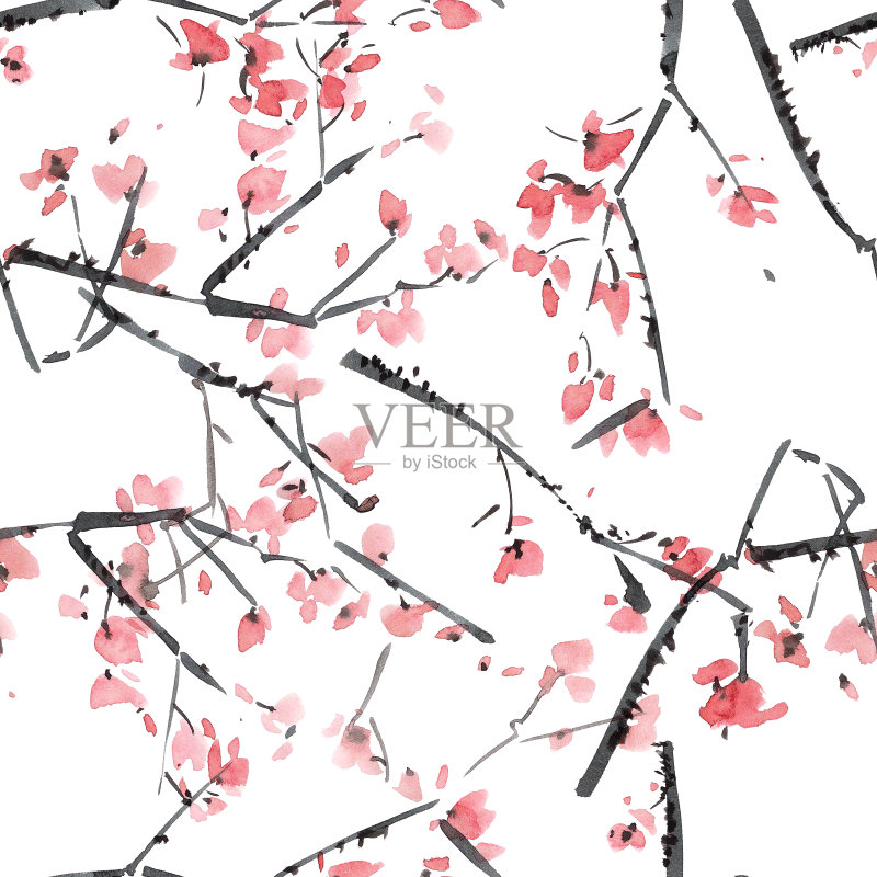 开花的树模式正版插画素材