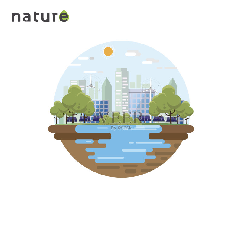 绿色城市平面设计。正版插画素材