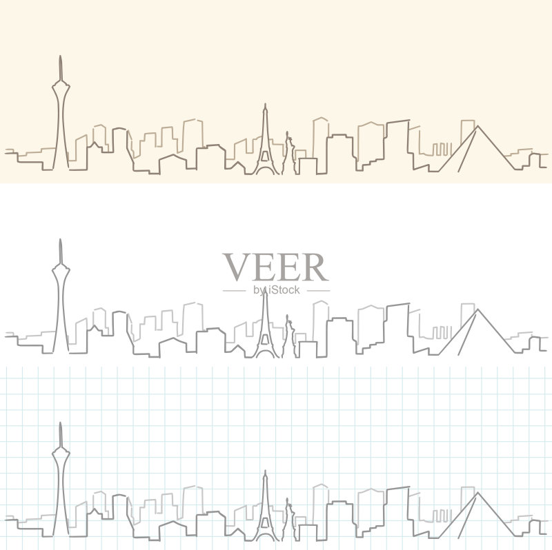 拉斯维加斯手绘天际线正版插画素材