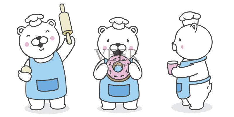 北极熊厨师烹饪面包房插图矢量卡通正版插画素材