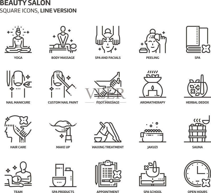 美容沙龙，方形图标设置正版插画素材