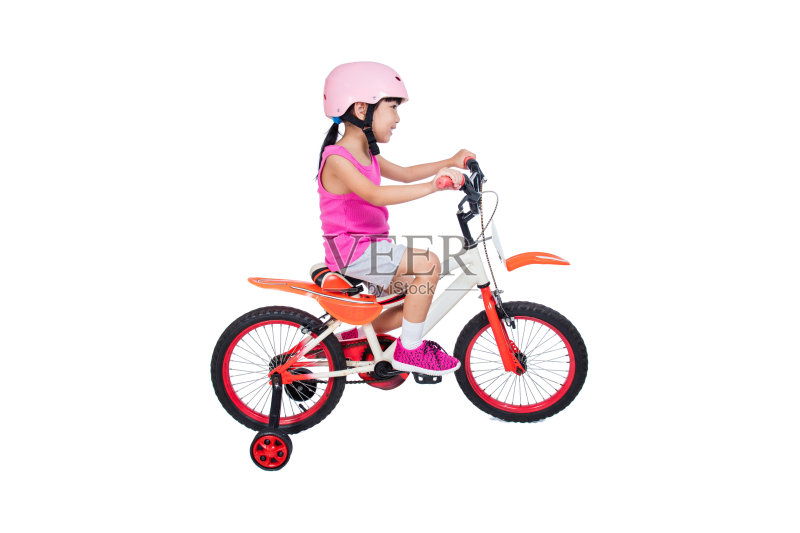 亚洲华人小女孩骑自行车正版图片素材
