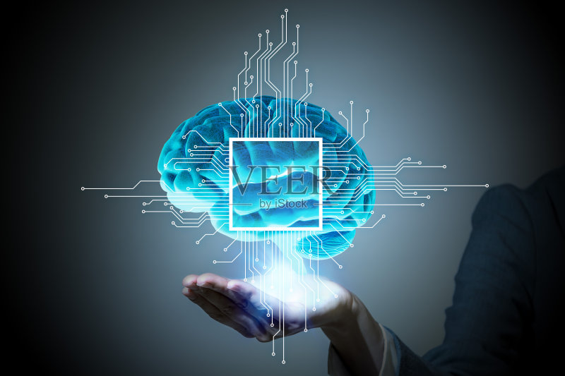 AI(人工智能)概念，三维渲染，抽象图像可视化正版图片素材