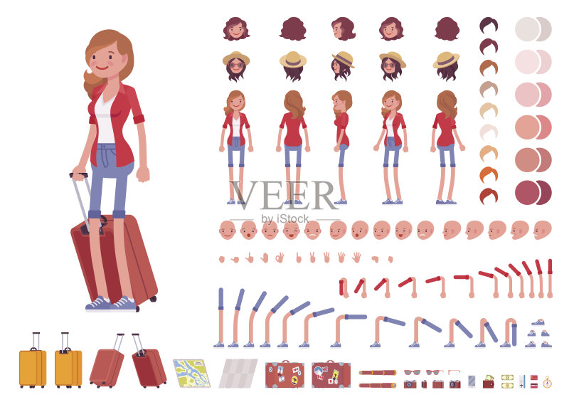 旅游女性人物塑造集正版插画素材
