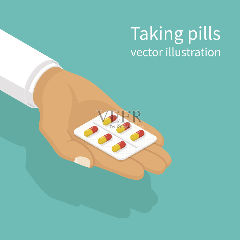 服用药片。医生拿着水泡胶囊正版插画素材