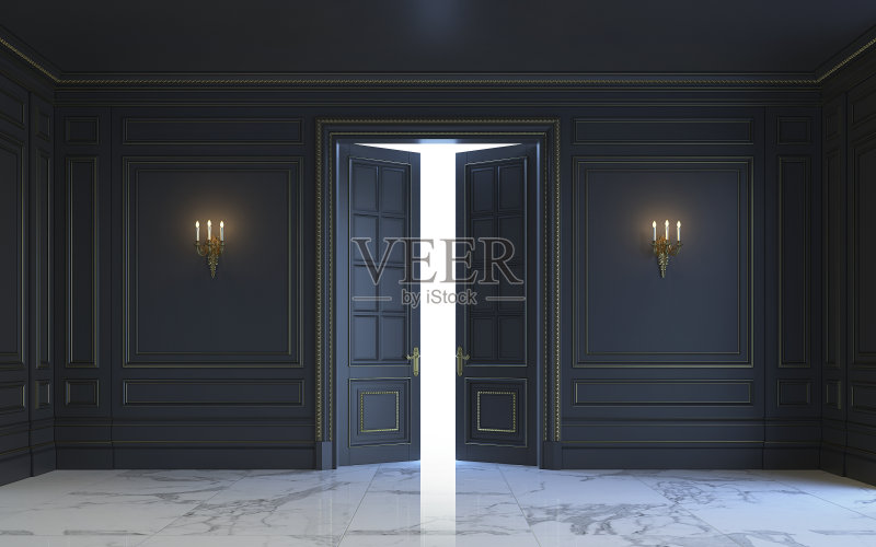 经典的内饰是深色的。3 d渲染。正版图片素材