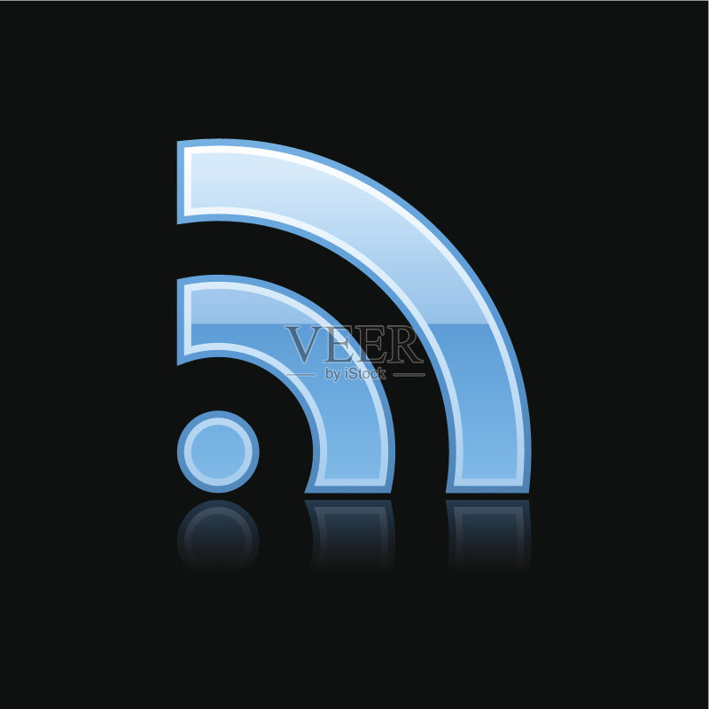 蓝色RSS下载标志光面图标镀铬象形图Web按钮图标素材