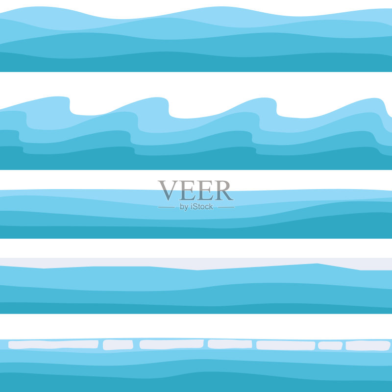 海洋景观，蓝色的水的图标。正版插画素材