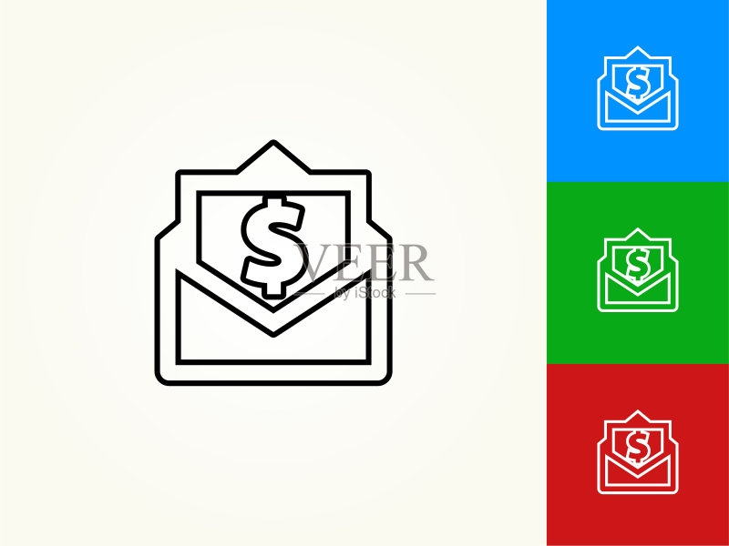 金钱信封黑色描边线性图标图标素材