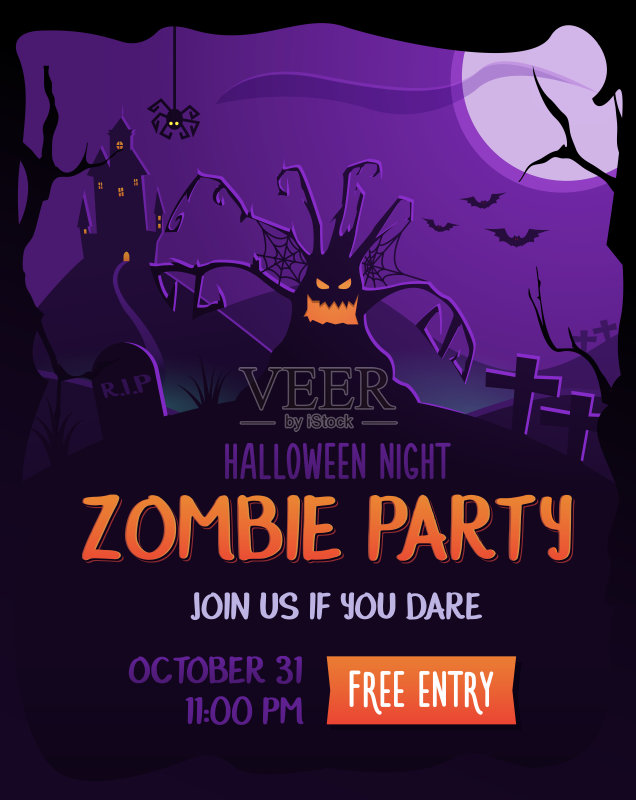 可编辑的万圣节派对海报。正版模板素材