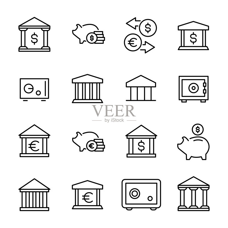 银行线条图标高级合集图标素材