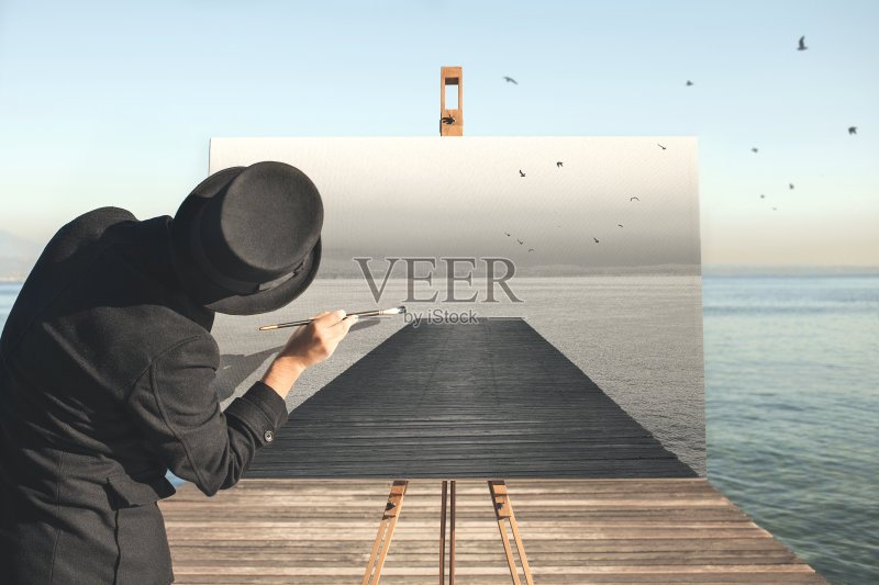 黑白梦幻画家正版图片素材