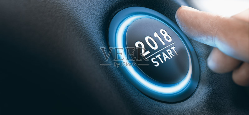 2018年汽车启动按钮，2018年背景。正版图片素材