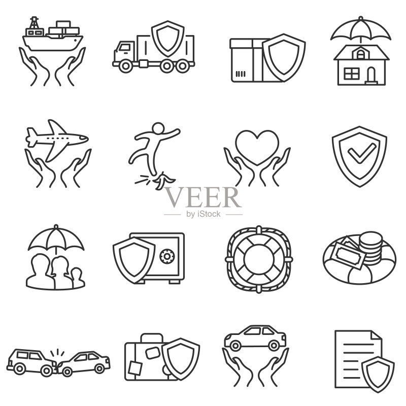 保险图标集（可编辑描边）图标素材