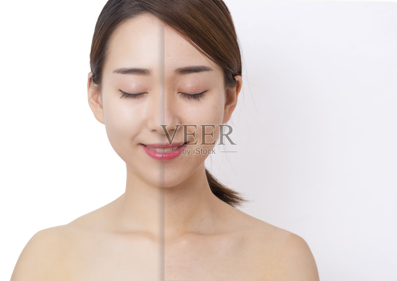 美丽的女人换皮肤，之前和之后。正版图片素材