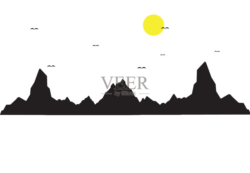 美丽的日出在山上的水平全景。矢量图正版插画素材