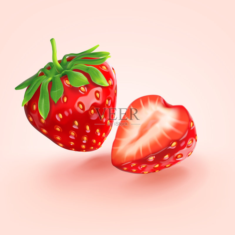 分成两半的红草莓正版插画素材