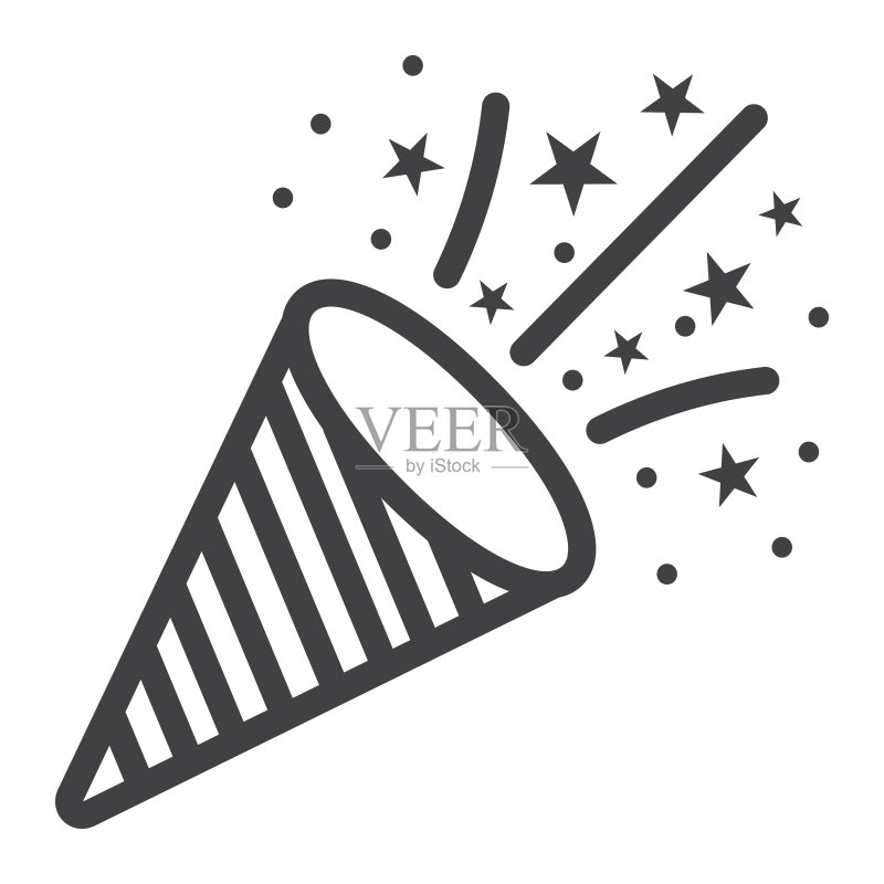 纸屑Popper线图标，新年和圣诞节，圣诞标志矢量图形，白色背景上的线性图案，eps 10。正版插画素材