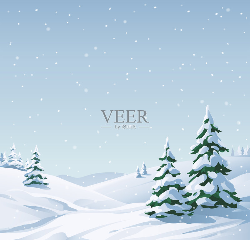 下雪的景色正版插画素材