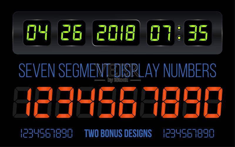 7段LED显示数字日历和时钟正版元素素材