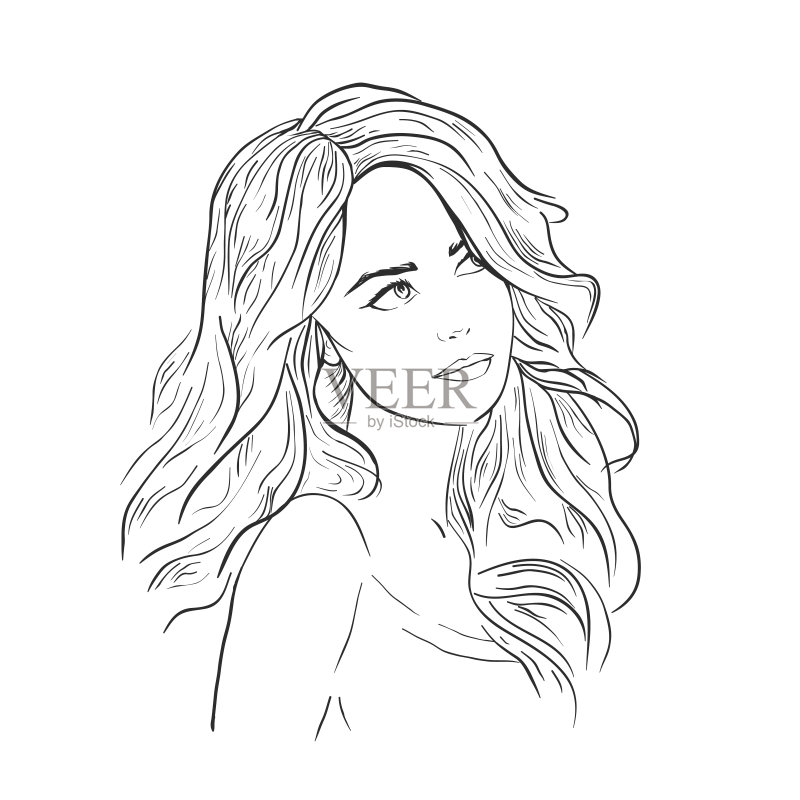 年轻漂亮女人画像：优雅梦幻的女孩，浪漫的女士正版插画素材