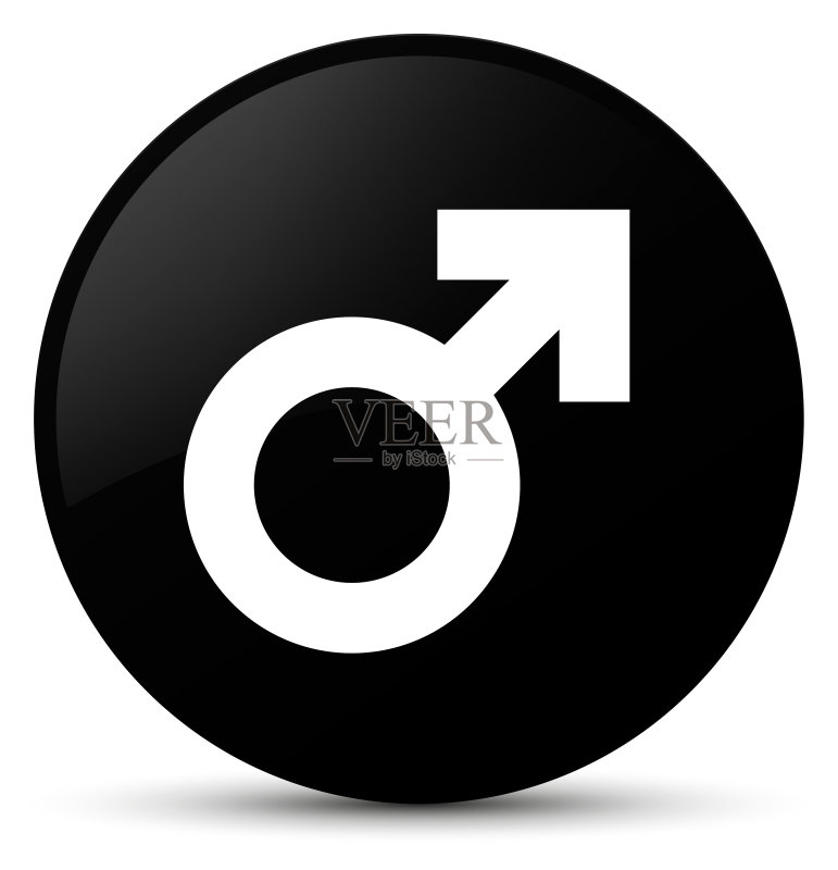 黑色圆形按钮上的男性符号图标图标素材