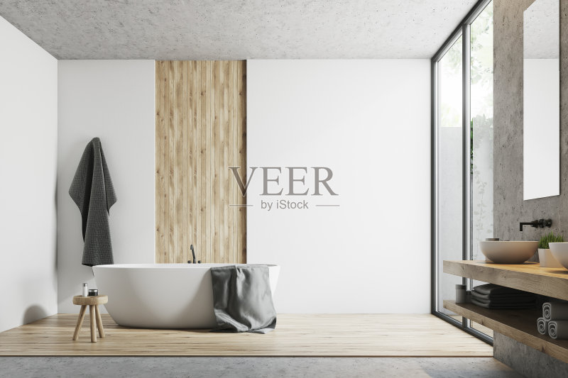 白色木质浴室内饰正版插画素材