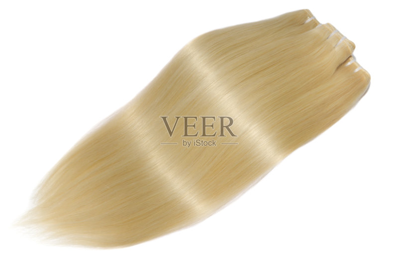 美丽的处女，丝滑的直发，金发编织延伸束正版图片素材