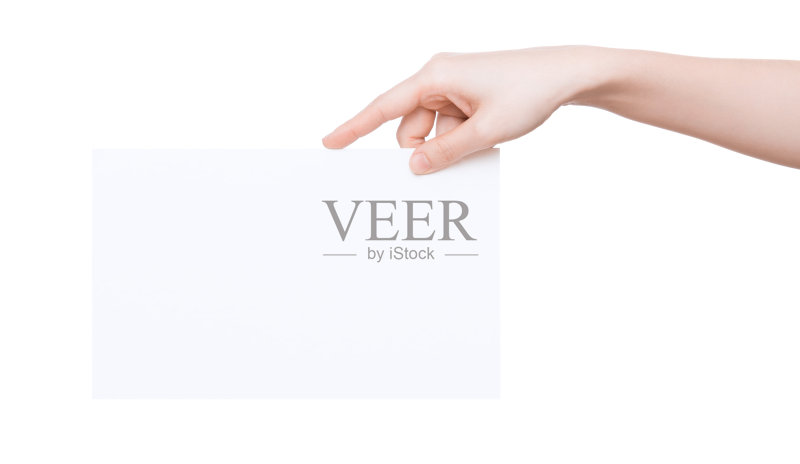 手持空白卡片与剪切路径隔离正版图片素材