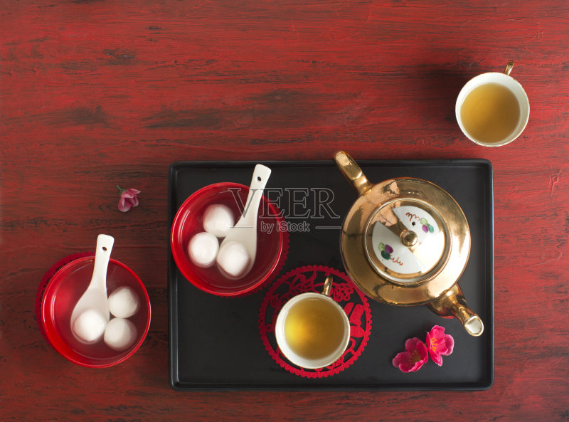 中国新年或婚礼上的食物和饮料。正版图片素材