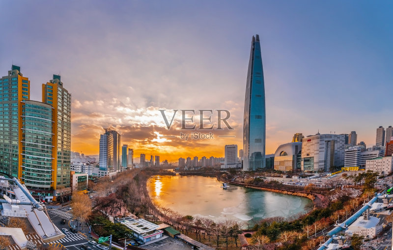 韩国汉城汉江的黄昏正版图片素材
