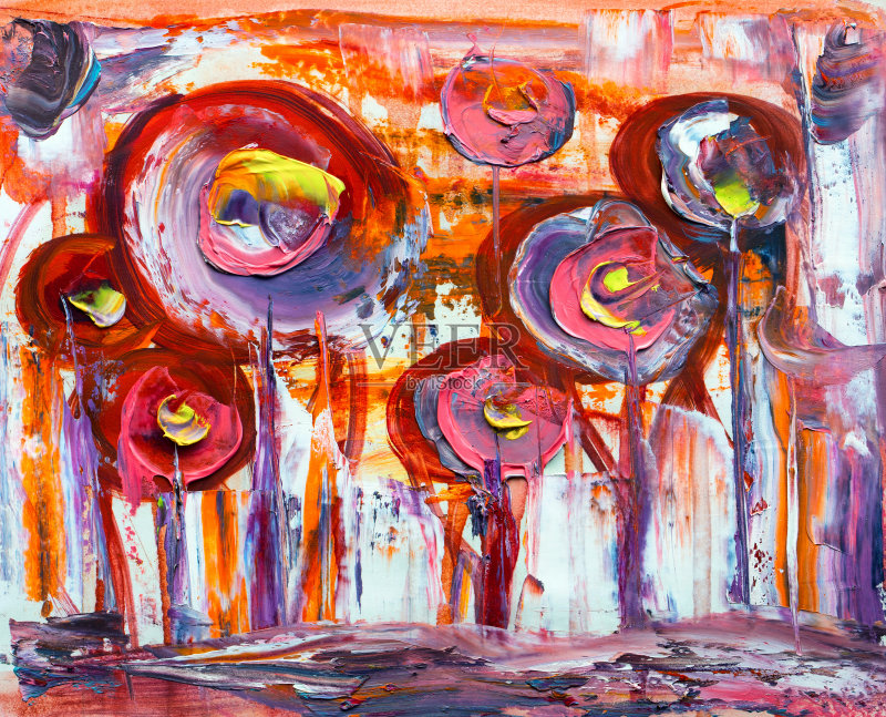 油画彩色的树。正版插画素材