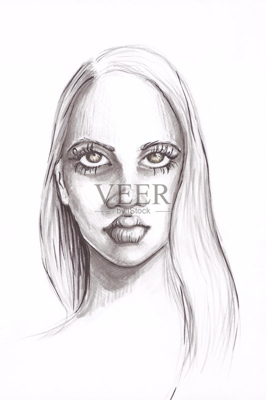 铅笔画，炭笔女人画像，时尚插画正版插画素材